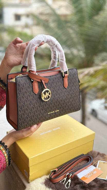 Michael Kors Laila Signature Monogram Hand bag With box.