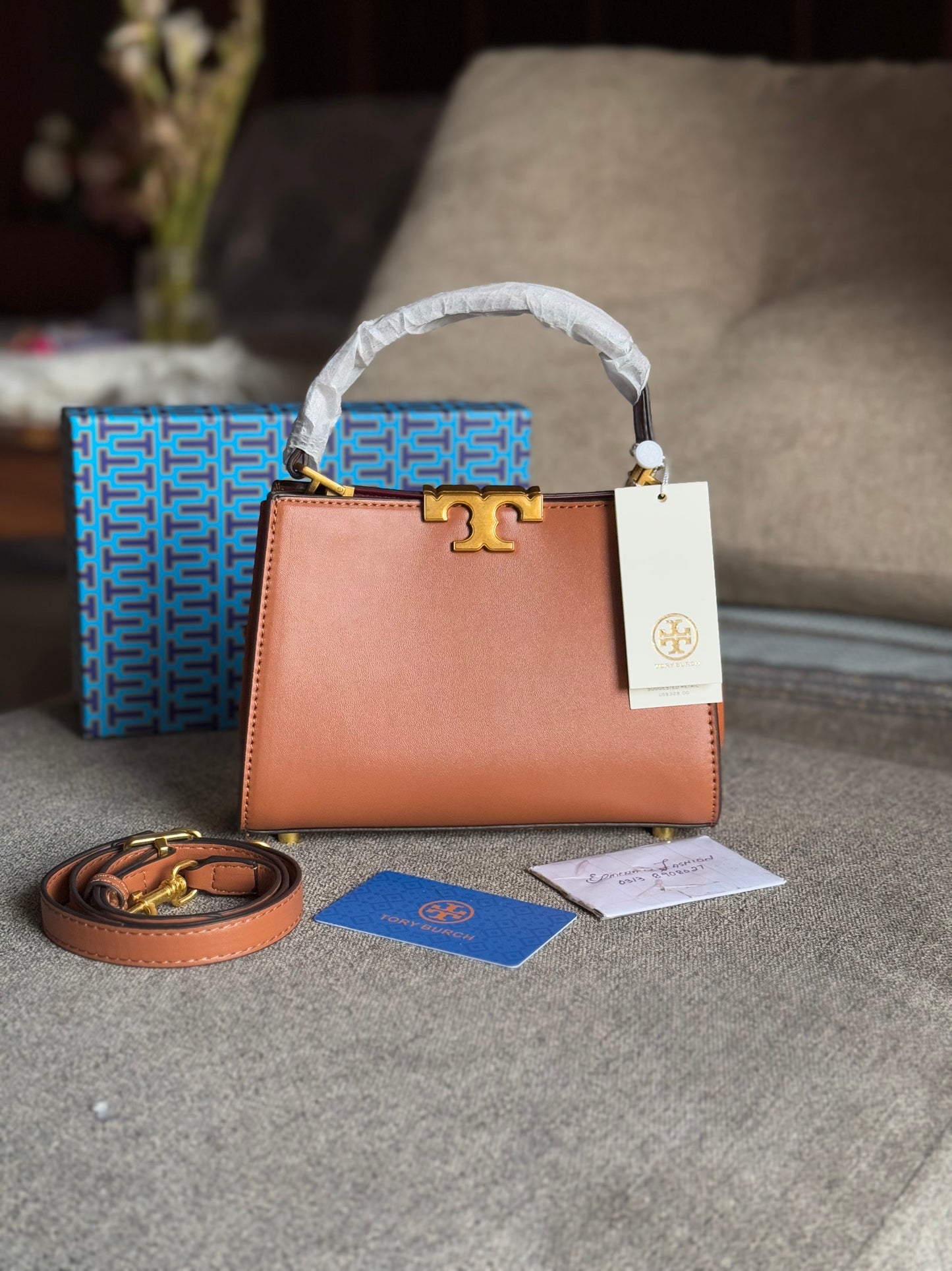 .Tory Burch Eleanor Satchel Small With Box & Long Strap.