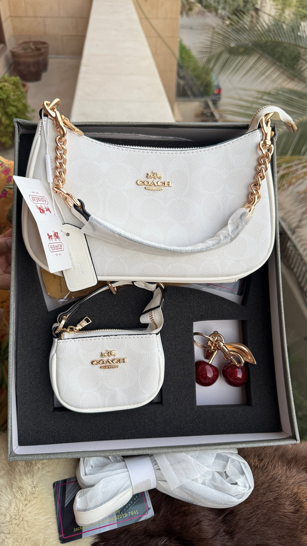 Coach Teri Hobo Complete Set With Box,Micro Bag & Cherry Charm-Master Plus
