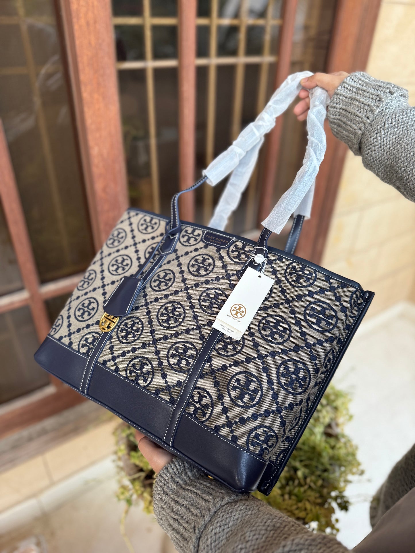 .Tory Burch Perry Monogram tote Navy Blue