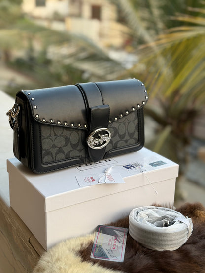 Coach Georgie Shoulder Bag In Signature Canvas With Rivets-Same as original-Master Plus Series