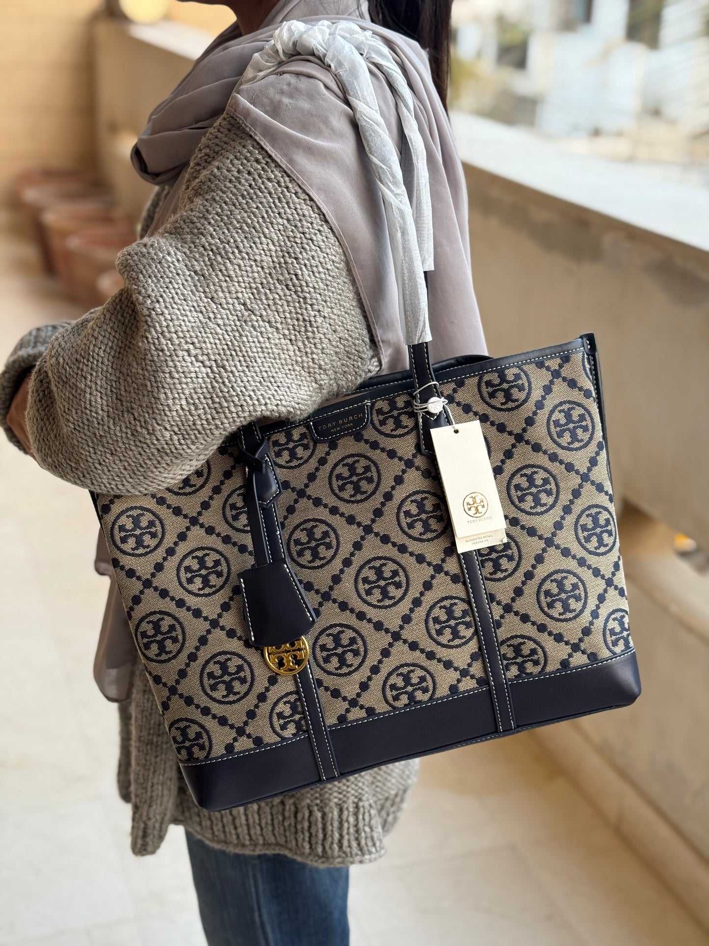 .Tory Burch Perry Monogram tote Navy Blue