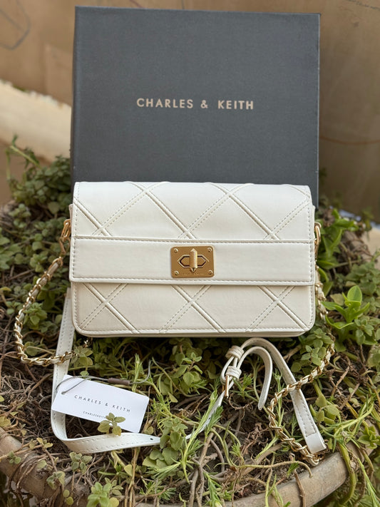 Charles & Keith Eleni Quilted Crossbody Bag-With Box
