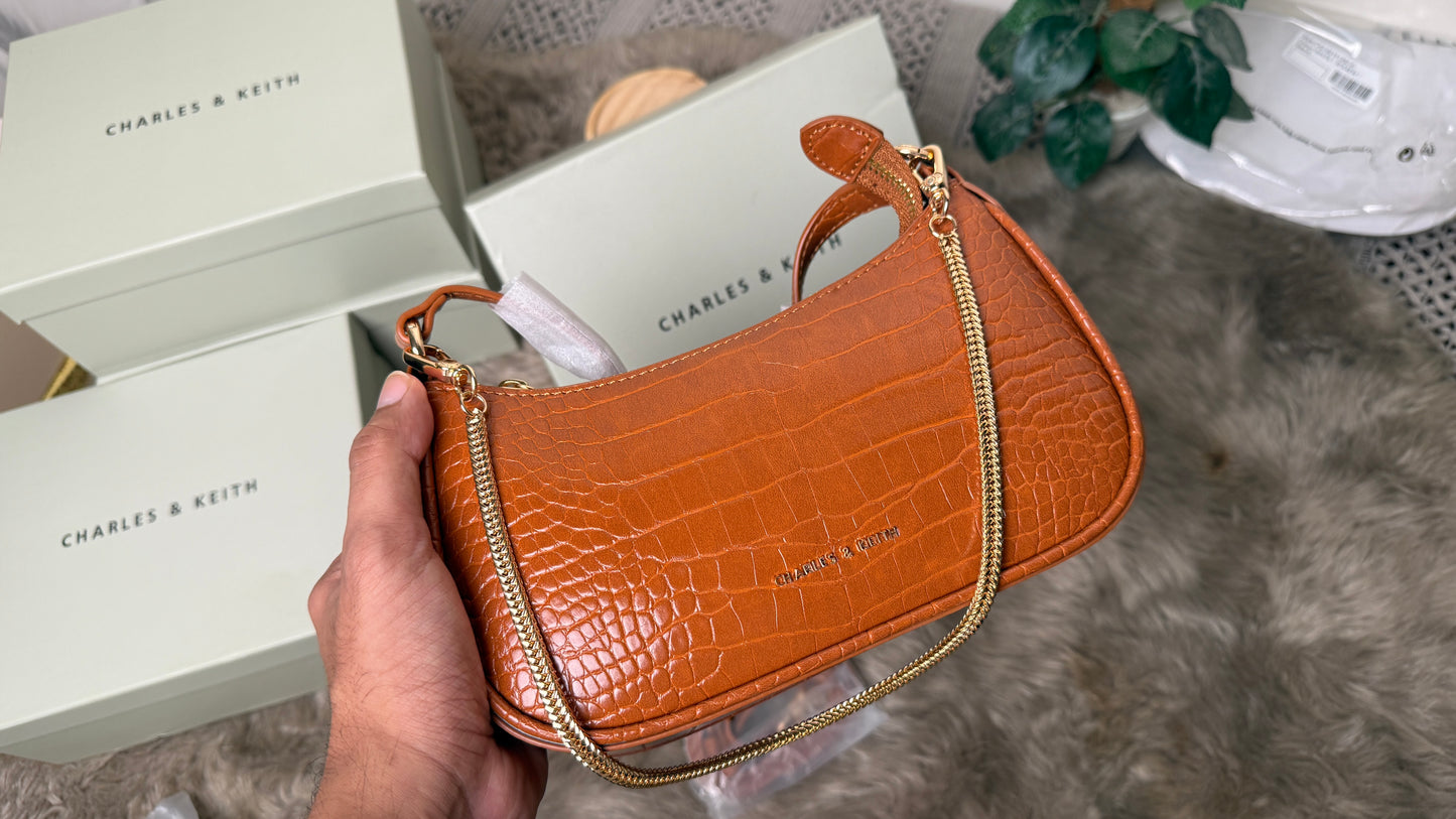 Charles & Keith Elspeth Croc-Effect Chain-Link Shoulder Bag