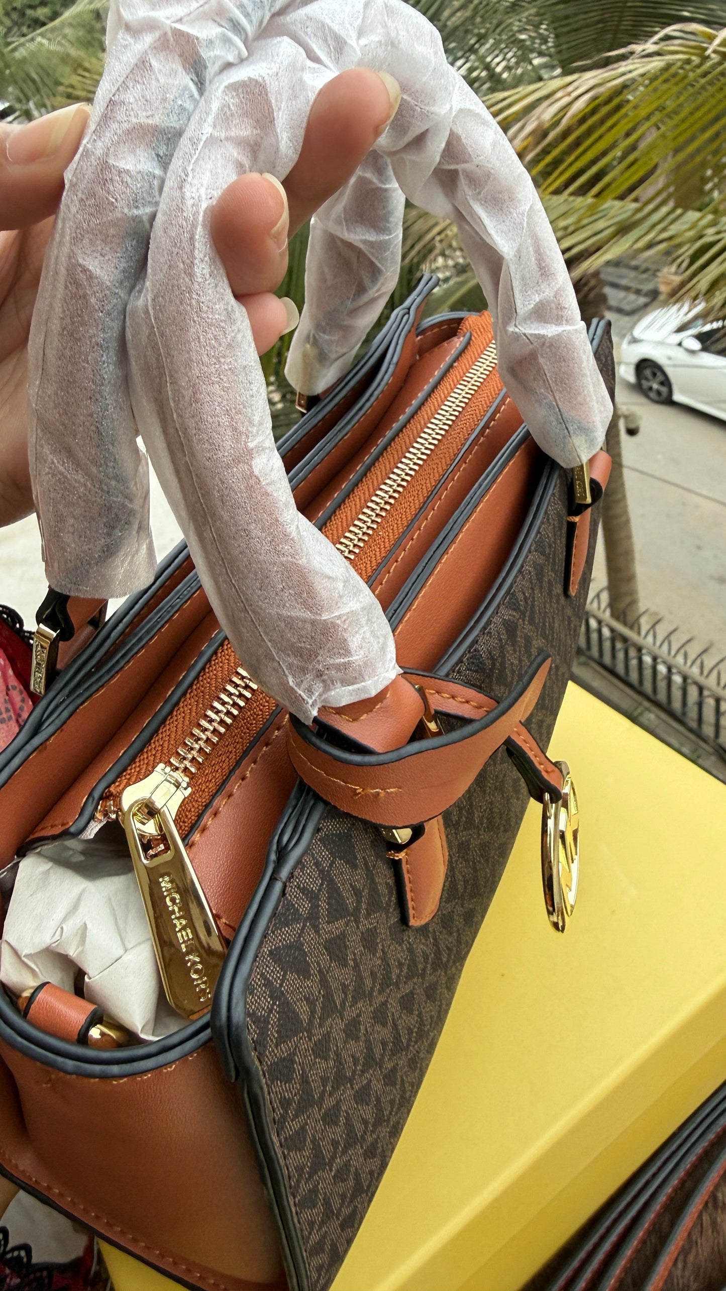 Michael Kors Laila Signature Monogram Hand bag With box.