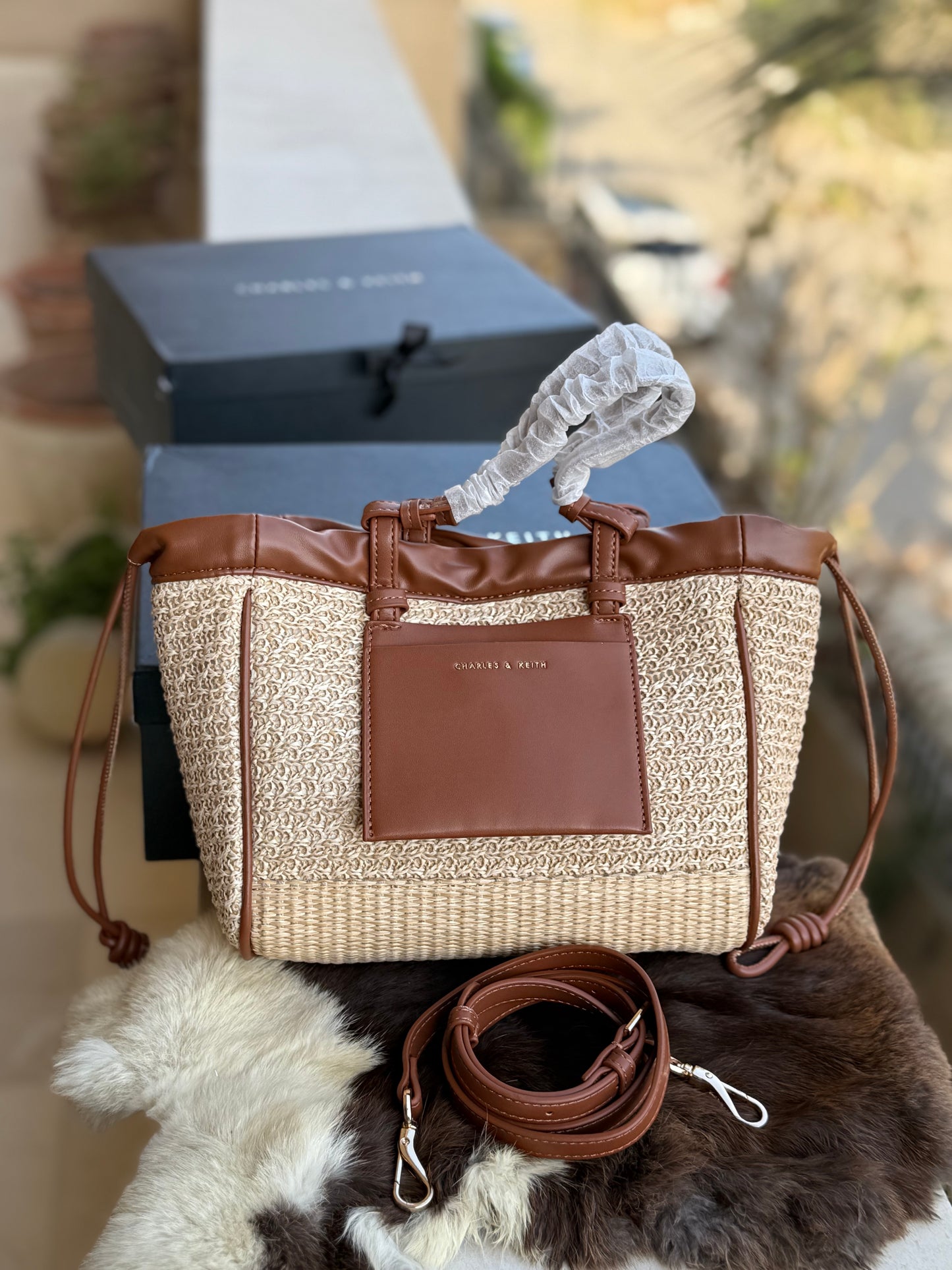 Charles & Keith Babylon Drawstring Tote Bag-Master Series-With Box-Cream