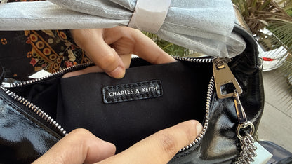Charles & Keith Atwood chain-embellished shoulder bag with a shiny finish-Master Series-With box