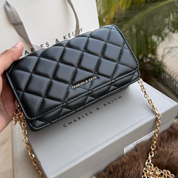 Charles & Keith Arrietty Quilted Wallet on Chain-With Box-Paper Bag