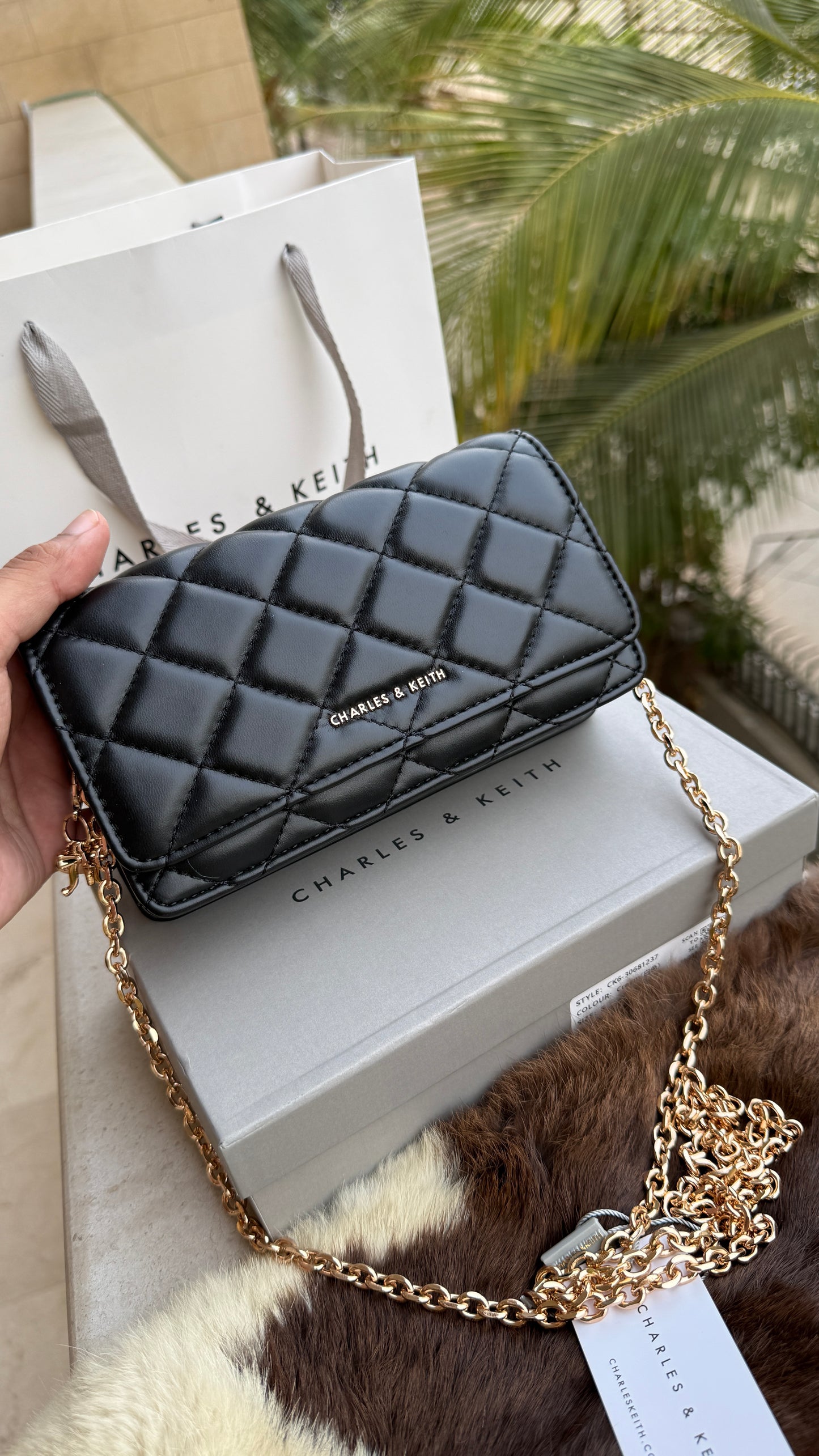 Charles & Keith Arrietty Quilted Wallet on Chain-With Box-Paper Bag