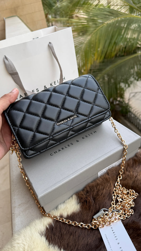 Charles & Keith Arrietty Quilted Wallet on Chain-With Box-Paper Bag
