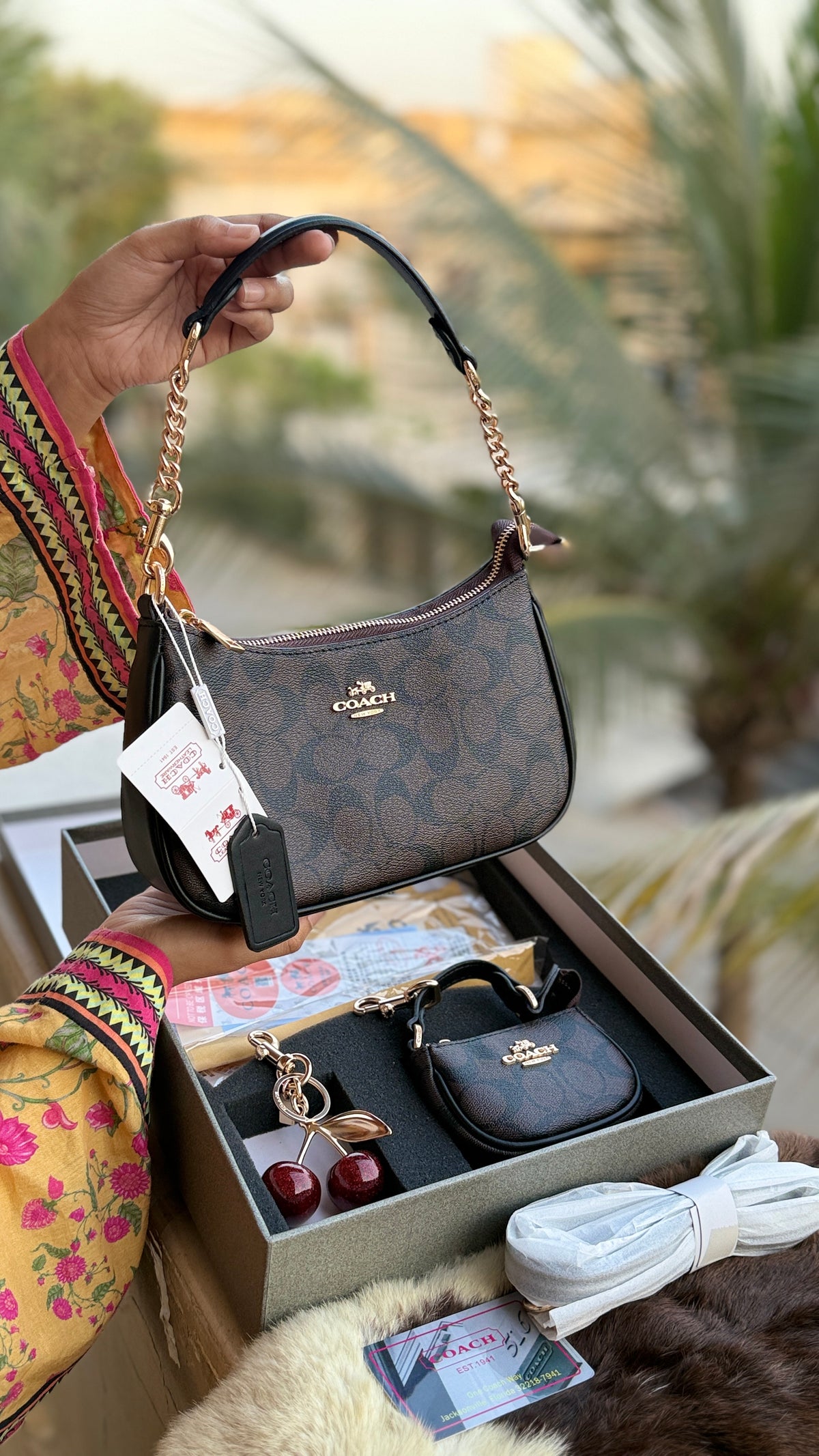 Coach Teri Hobo Complete Set With Box,Micro Bag & Cherry Charm-Master Plus