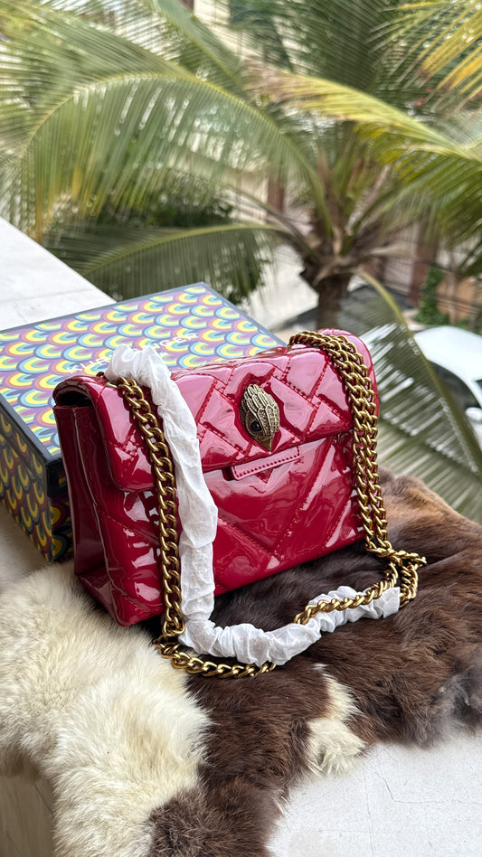 Kurt Geiger Kensington shoulder bag featuring quilted black patent leather and a signature eagle head embellished with crystals-Master Series With Box