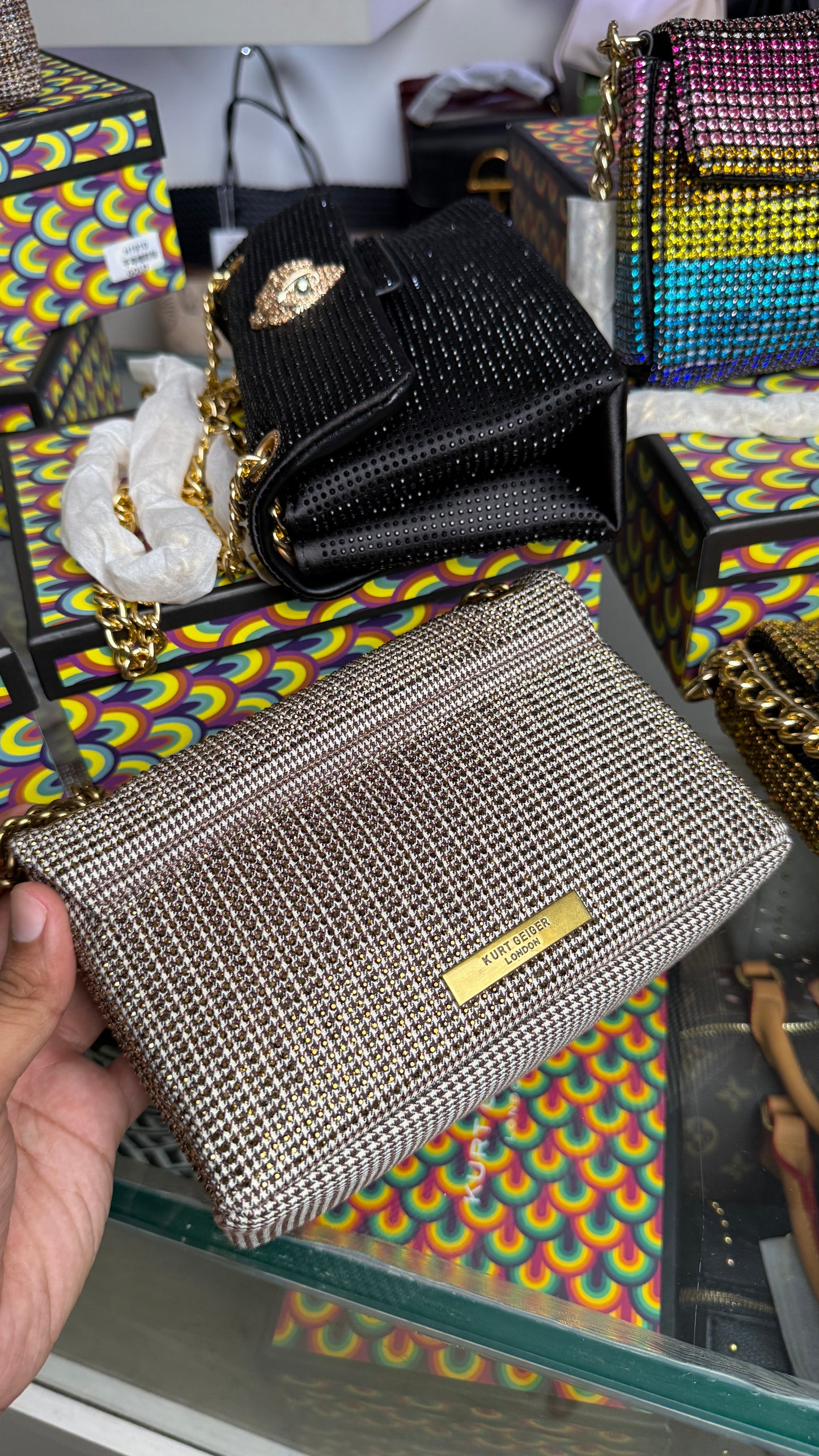 Kurt Geiger London Mini Kensington houndstooth tote bag with box