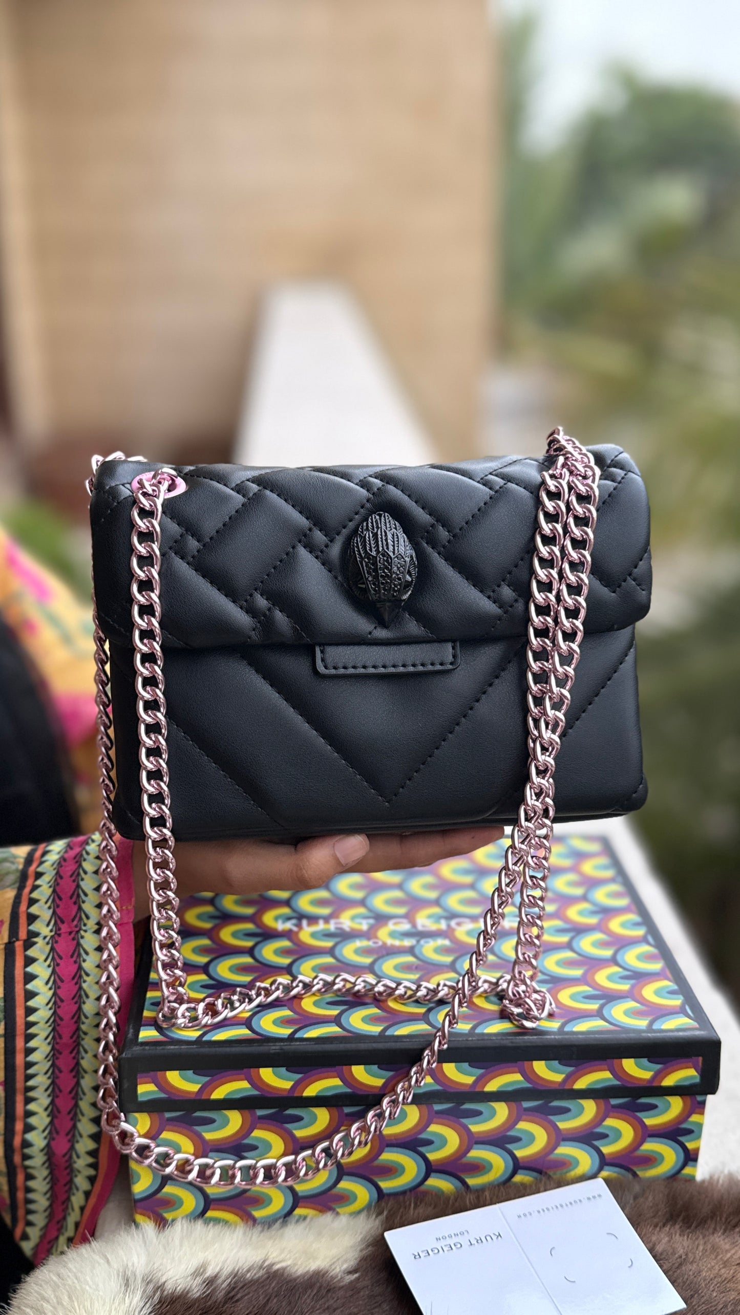 Kurt Geiger London Kensington Mini Quilted Shoulder Bag, featuring signature gold-tone hardware and a crystal-embellished eagle head-Master Series-Box included