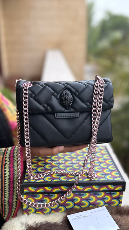Kurt Geiger London Kensington Mini Quilted Shoulder Bag, featuring signature gold-tone hardware and a crystal-embellished eagle head-Master Series-Box included