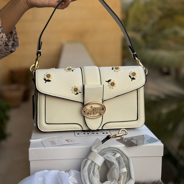 Coach Georgie shoulder bag in white with daisy embroidery.Same as original-Master Plus Series-Box included