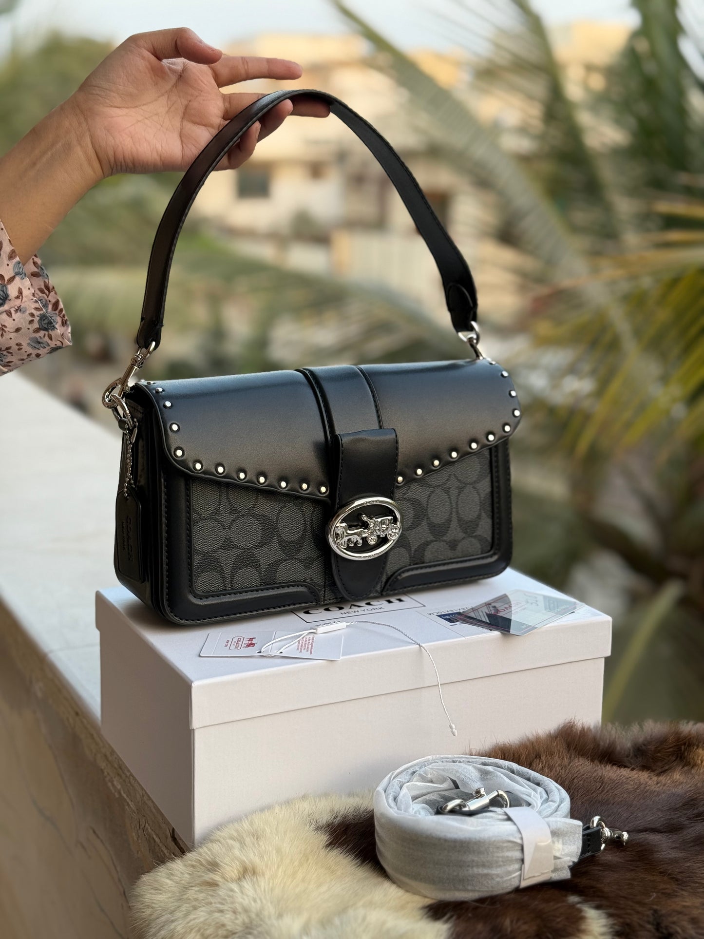 Coach Georgie Shoulder Bag In Signature Canvas With Rivets-Same as original-Master Plus Series