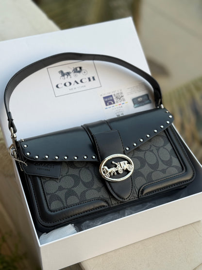Coach Georgie Shoulder Bag In Signature Canvas With Rivets-Same as original-Master Plus Series