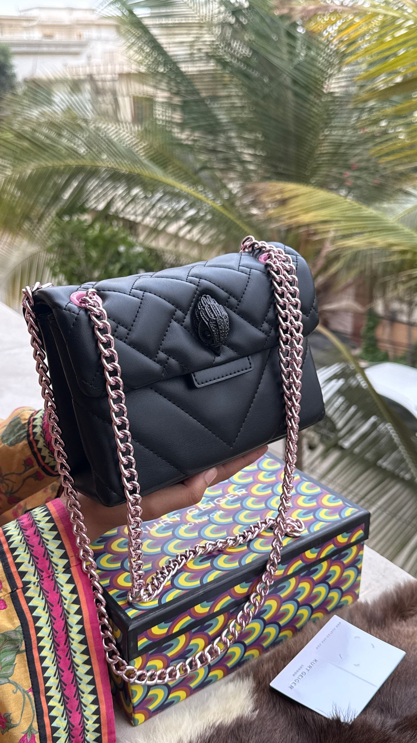 Kurt Geiger London Kensington Mini Quilted Shoulder Bag, featuring signature gold-tone hardware and a crystal-embellished eagle head-Master Series-Box included