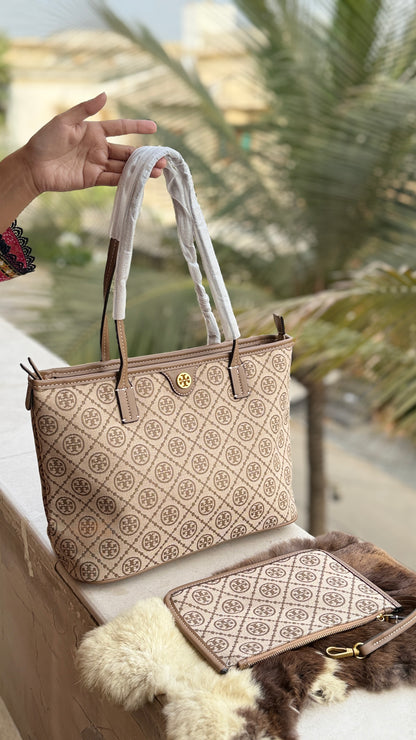 Tory Burch T Monogram Tote-Master Plus Series With Pouch