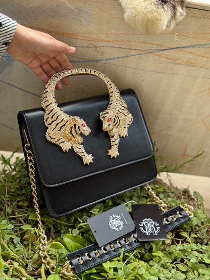 Roberto Cavalli Crystal-Embellished Tiger Shoulder Bag ( Master Series )