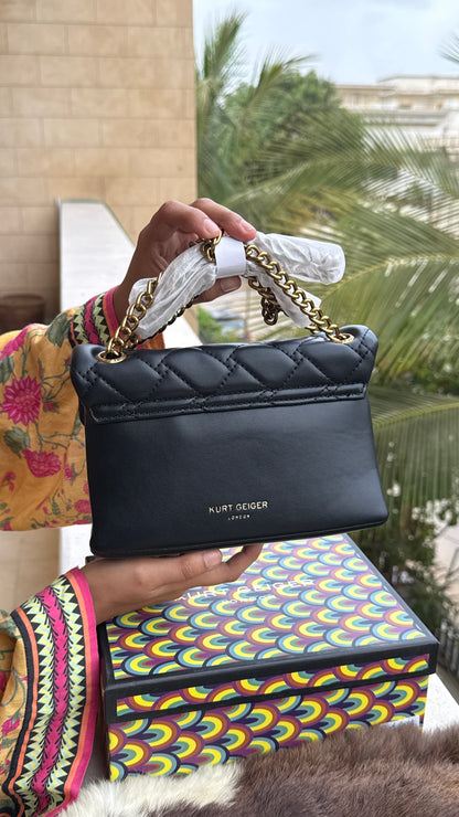 Kurt Geiger London Kensington Mini Quilted Shoulder Bag, featuring signature gold-tone hardware and a crystal-embellished eagle head-Master Series-Box included