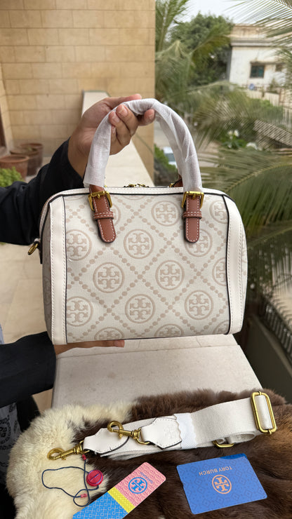 Tory Burch Petite T Monogram Jacquard Barrel Bag-Master Series.