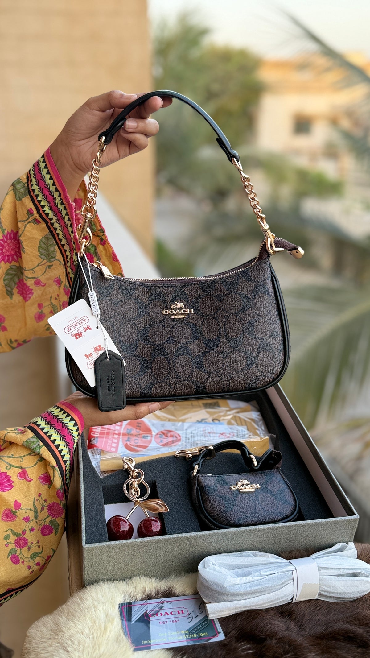 Coach Teri Hobo Complete Set With Box,Micro Bag & Cherry Charm-Master Plus