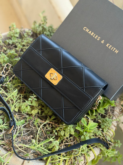 Charles & Keith Eleni Quilted Crossbody Bag-With Box
