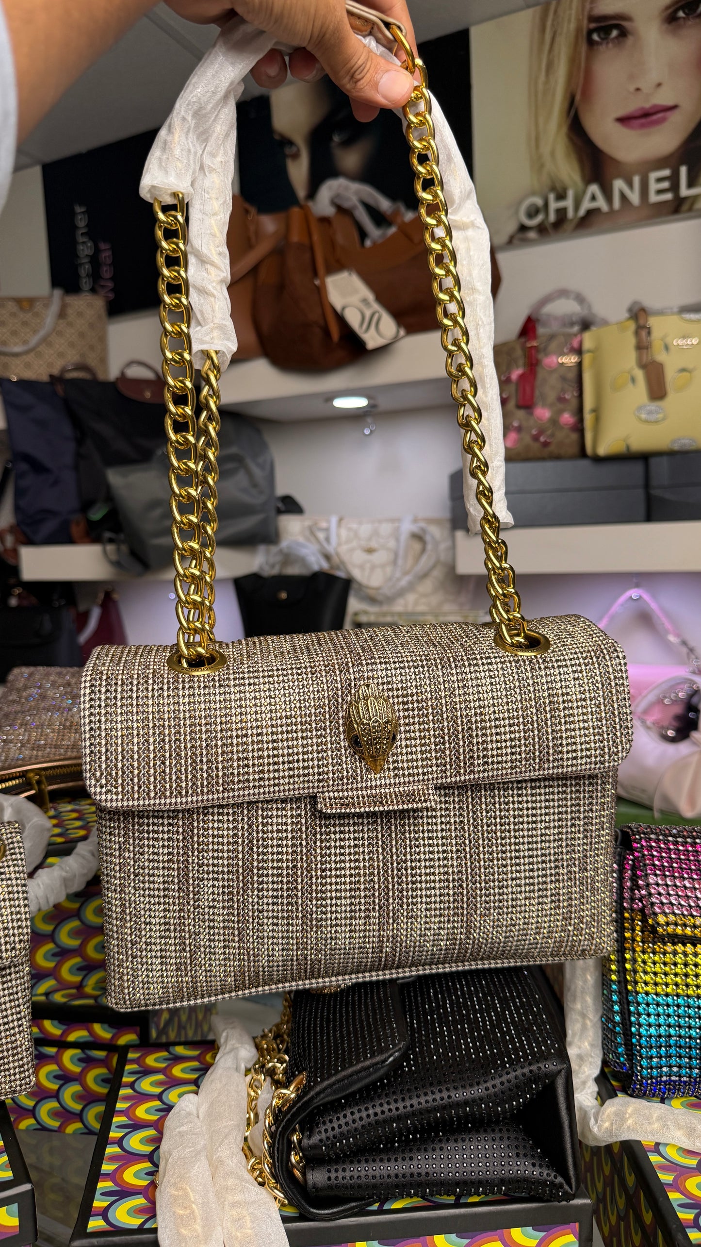Kurt Geiger London Large Kensington houndstooth tote bag With Box.