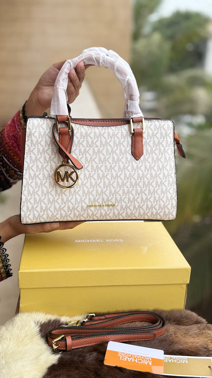 Michael Kors Laila Signature Monogram Hand bag With box.