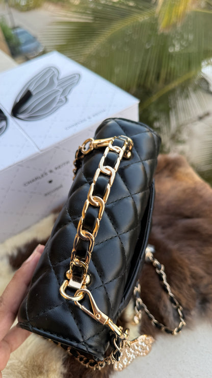 Charles & Keith Cressida Quilted Top Handle Bag in Black-Master Plus Series-Gift Box Packaging. (Copy)