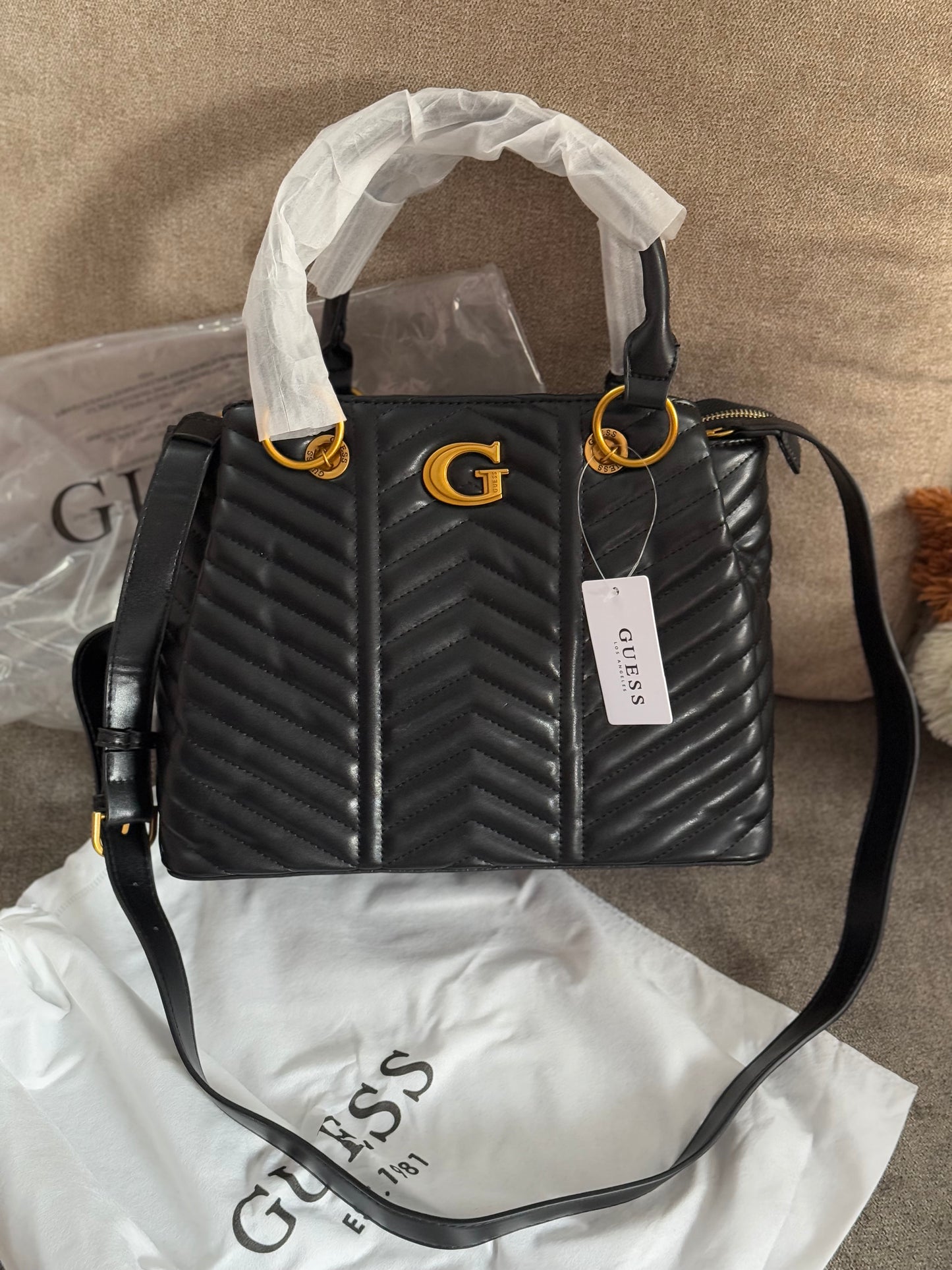 Guess Lovide Quilted Satchel Handbag