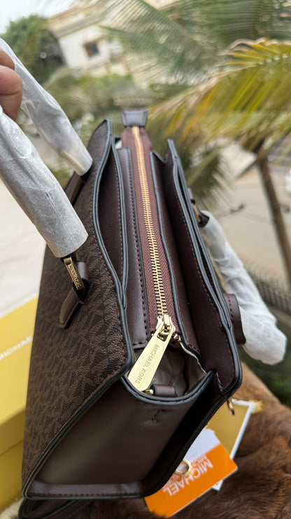 Michael Kors Laila Signature Monogram Hand bag With box.
