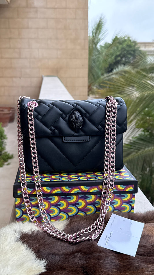 Kurt Geiger London Kensington Mini Quilted Shoulder Bag, featuring signature gold-tone hardware and a crystal-embellished eagle head-Master Series-Box included