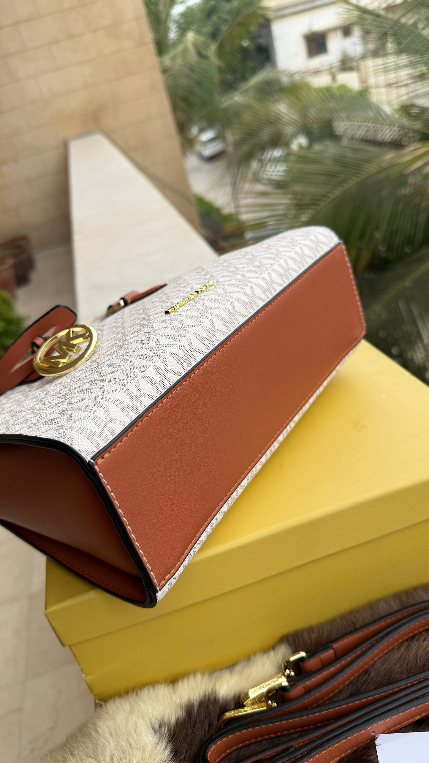 Michael Kors Laila Signature Monogram Hand bag With box.
