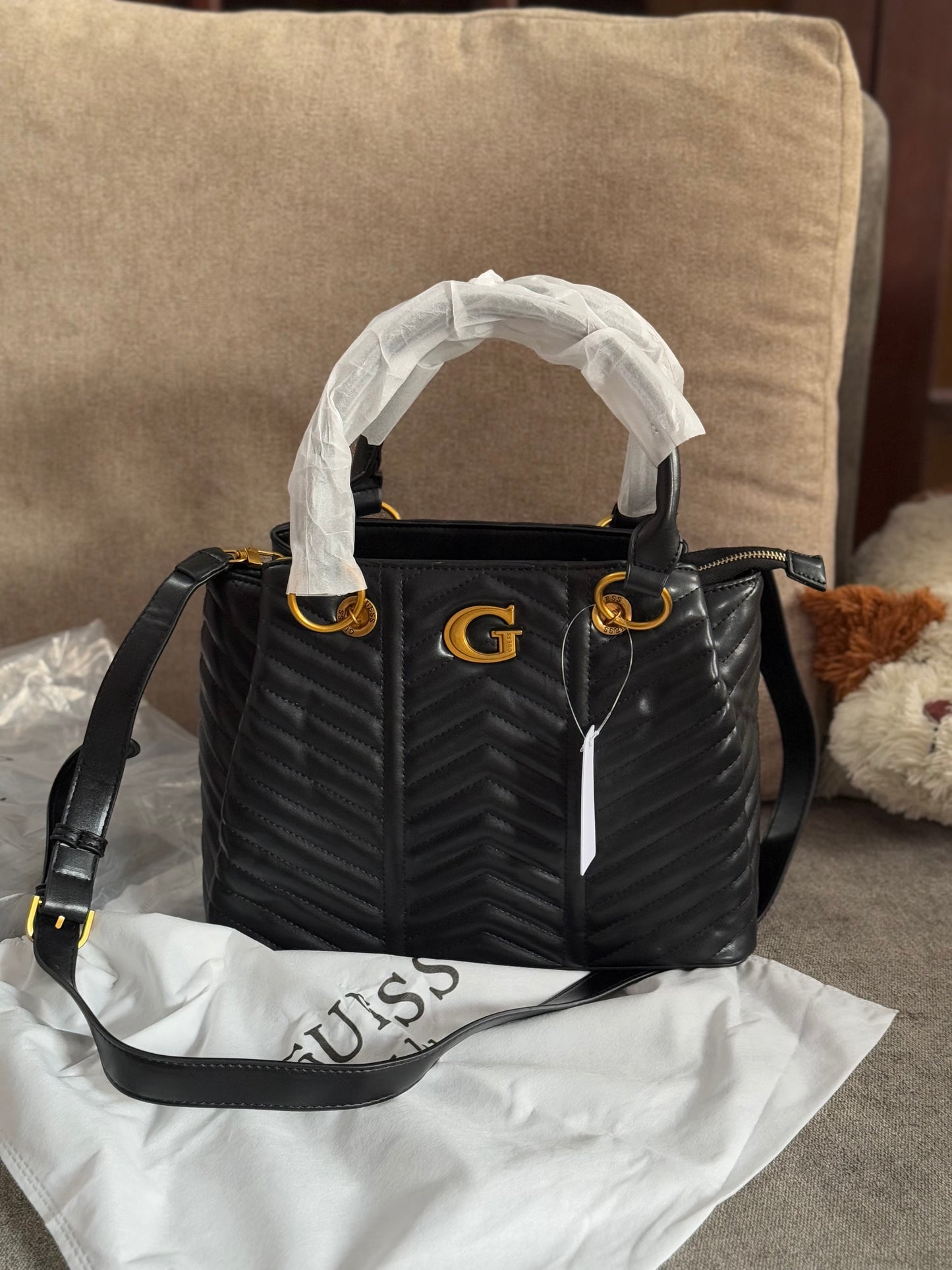 Guess Lovide Quilted Satchel Handbag