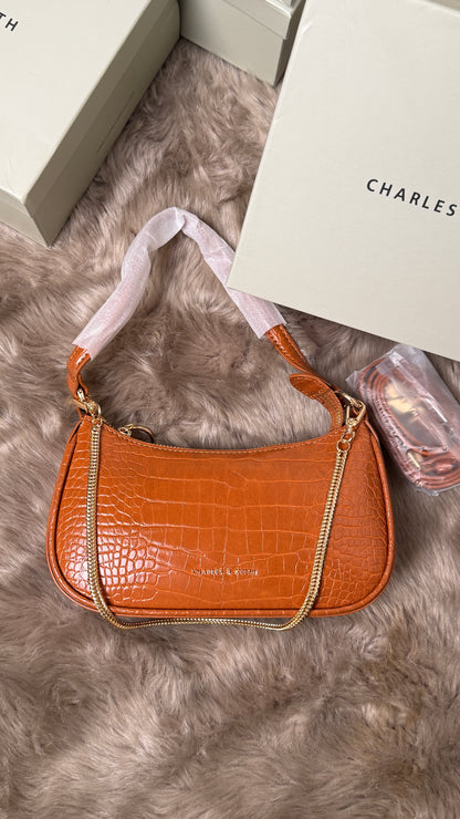 Charles & Keith Elspeth Croc-Effect Chain-Link Shoulder Bag