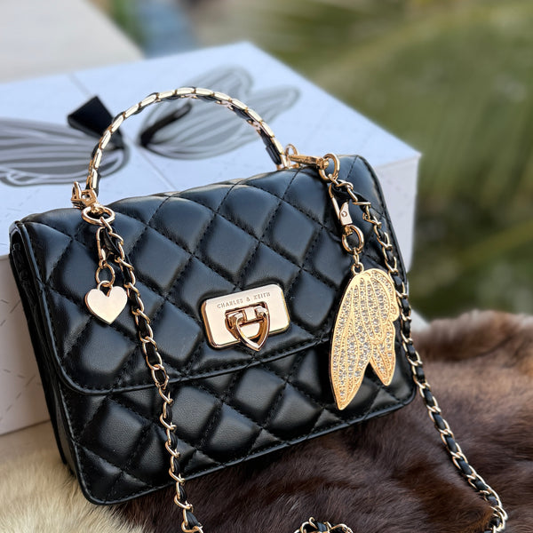 Charles & Keith Cressida Quilted Top Handle Bag in Black-Master Plus Series-Gift Box Packaging. (Copy)