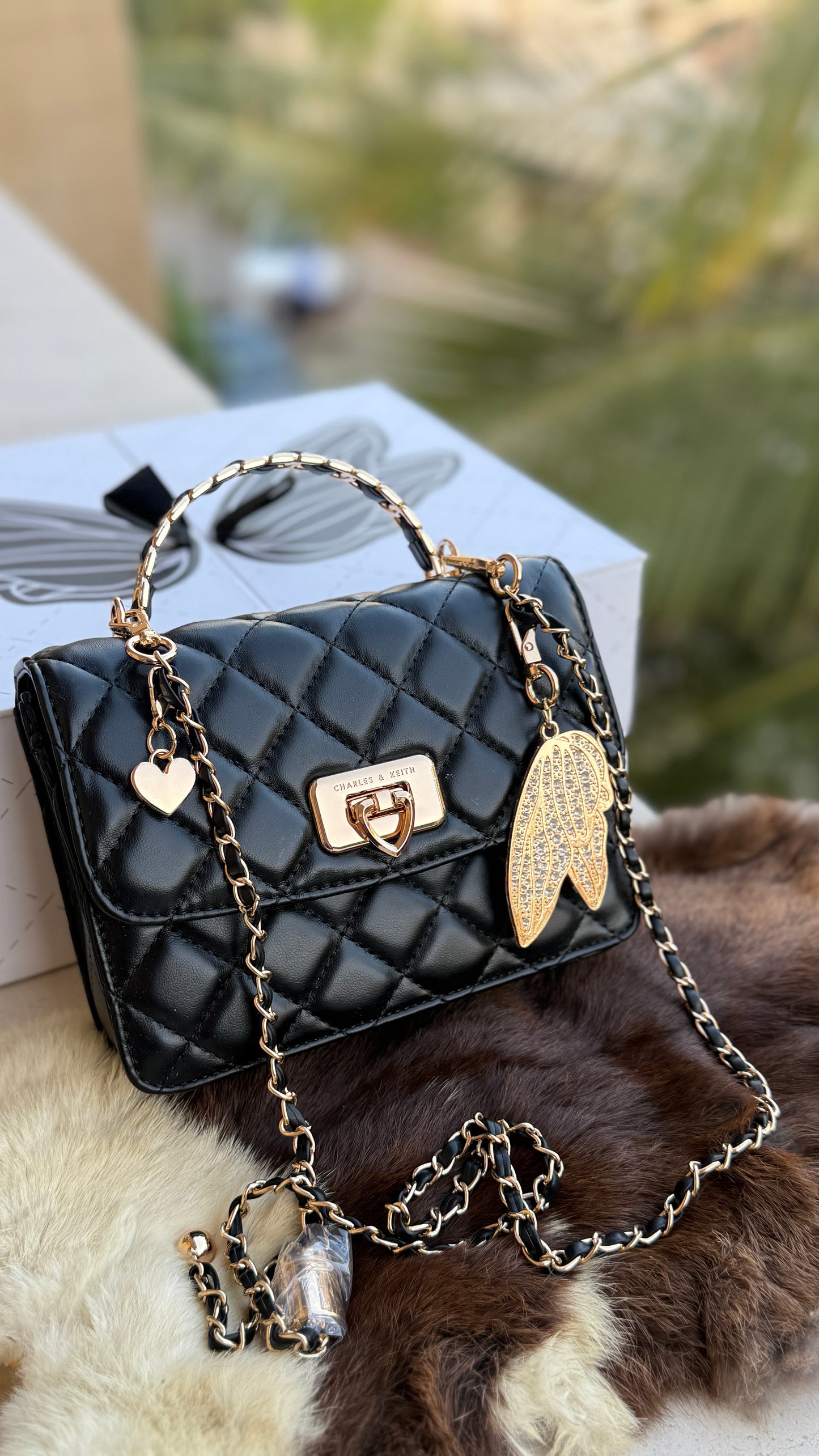 Charles & Keith Cressida Quilted Top Handle Bag in Black-Master Plus Series-Gift Box Packaging. (Copy)