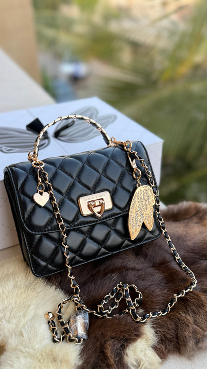 Charles & Keith Cressida Quilted Top Handle Bag in Black-Master Plus Series-Gift Box Packaging. (Copy)